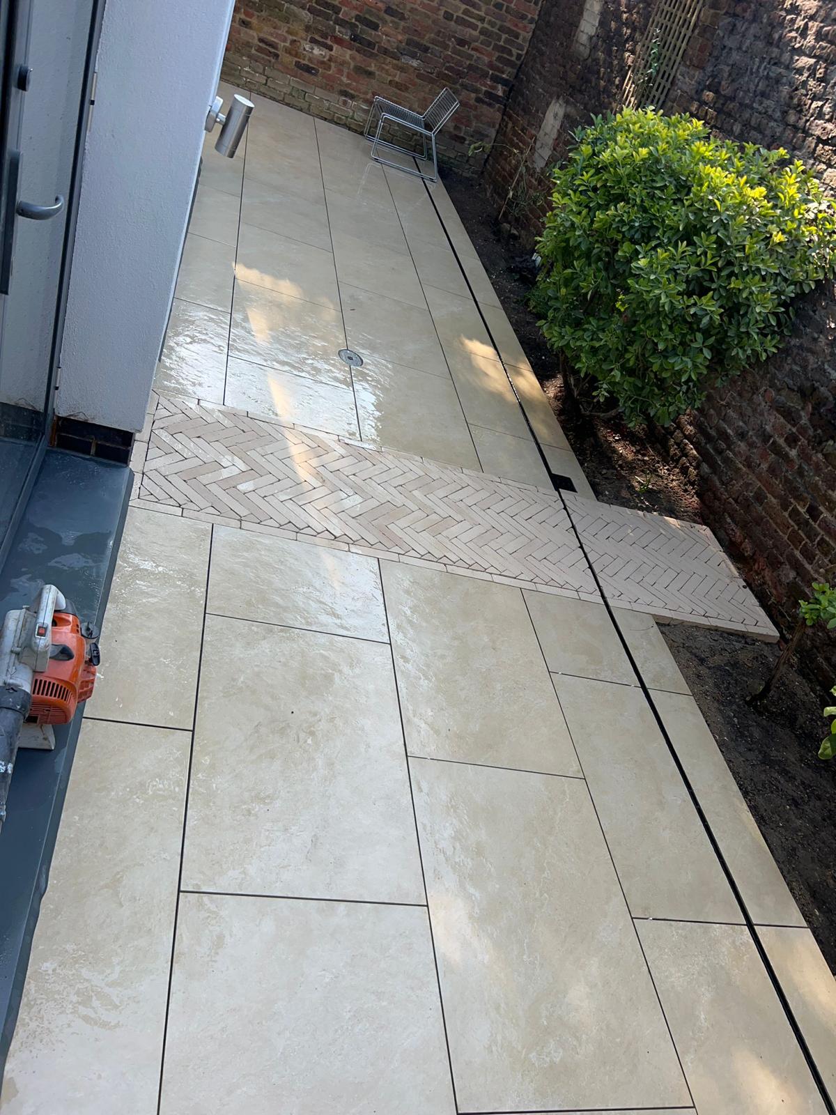 Premium porcelain paving with herringbone detail